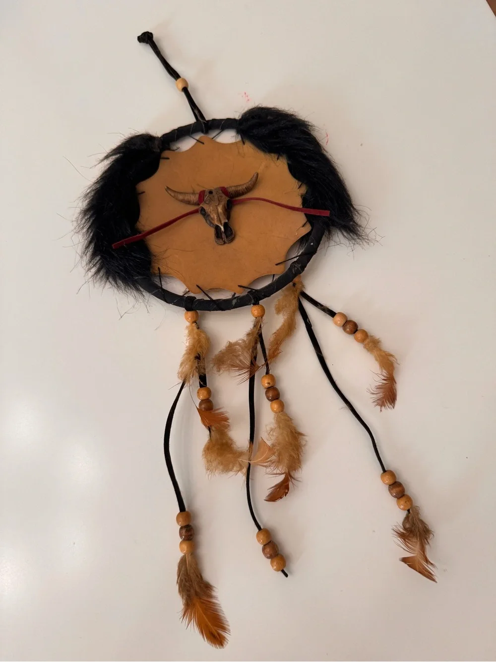Vintage Southwestern Leather Medicine Wheel Wall Hanging Dreamcatcher